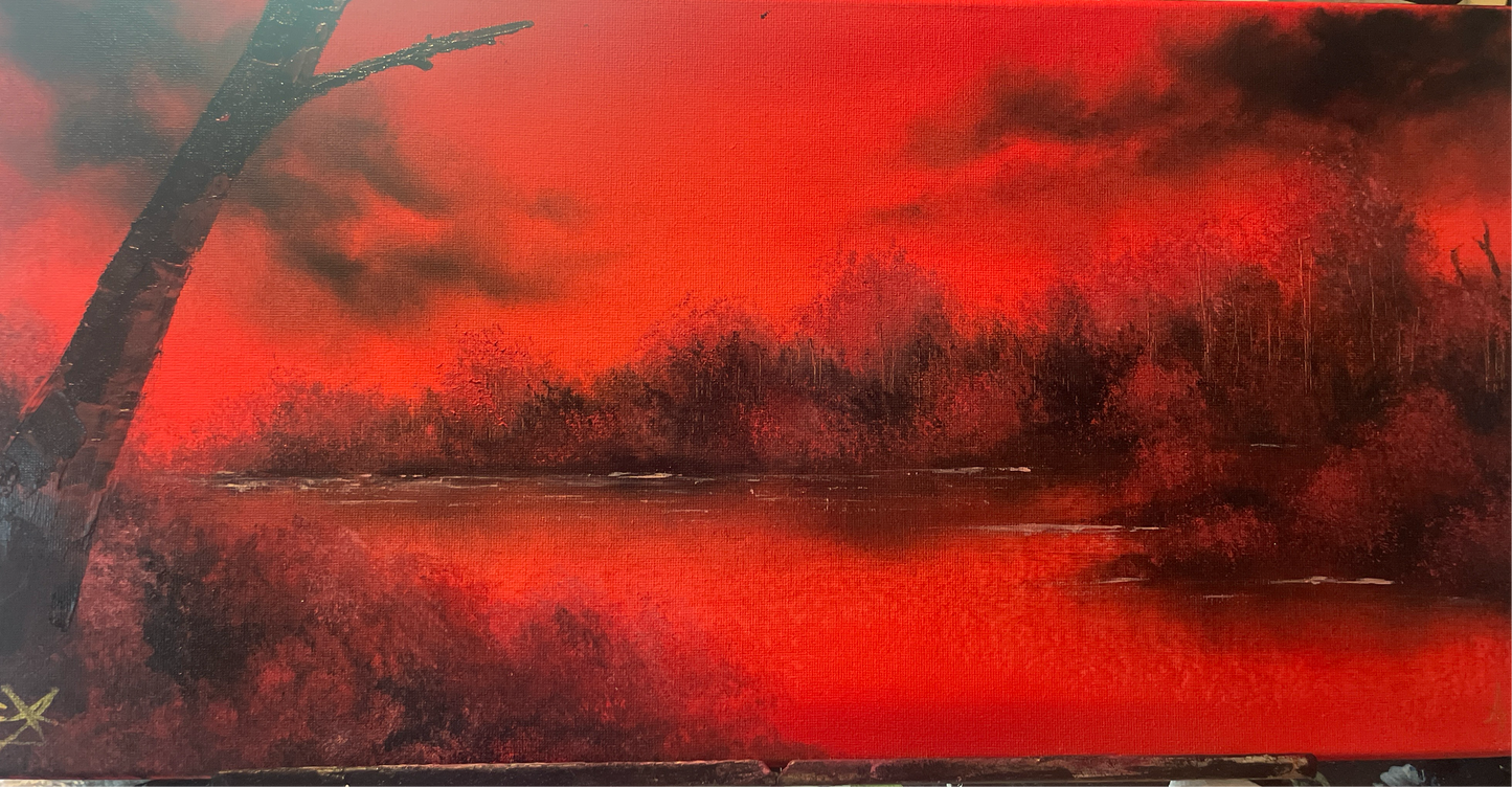 20” x 10” Blood River Sky Oil Painting