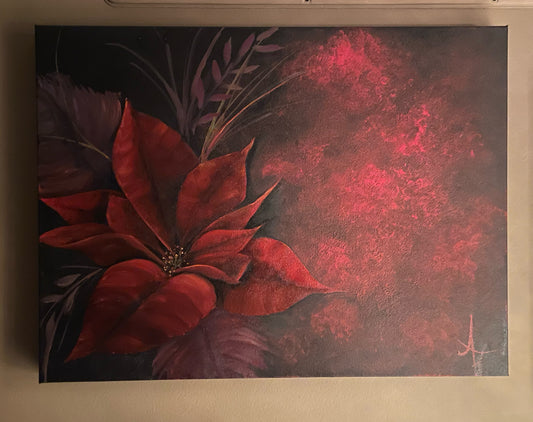 18” x 24” Poinsettia Oil Painting